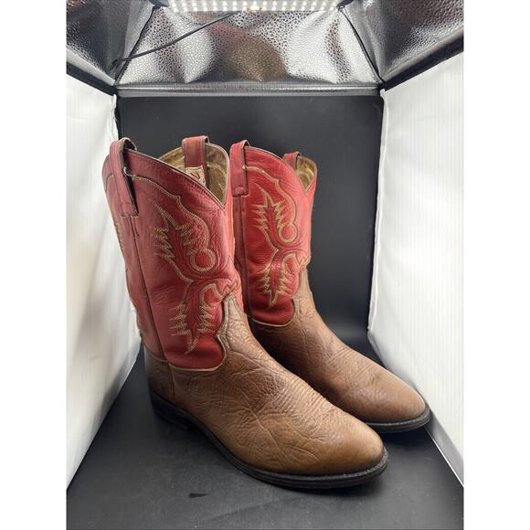Vintage Tony Lama Cowboy Boots Brown Red Leather Western Men’s Size 9.5 EE main image 6